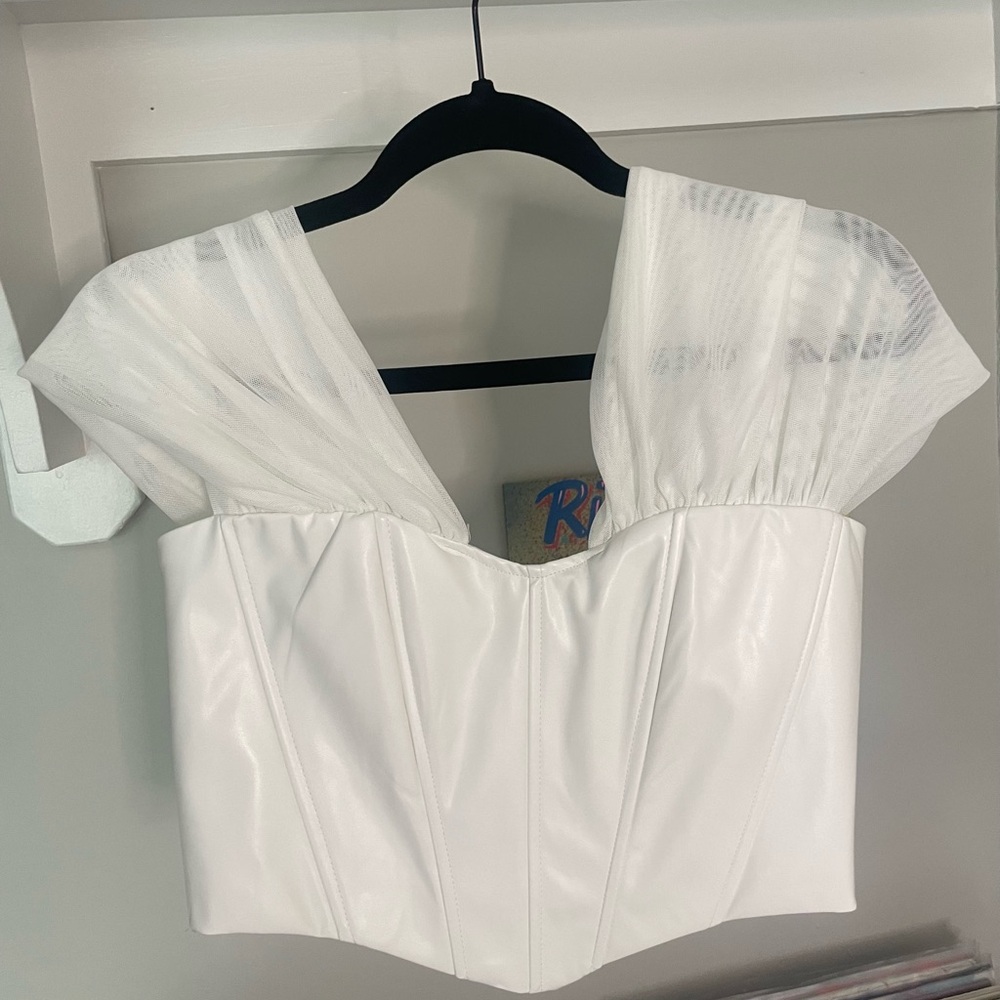 NWO TAGS- Cropped White Faux Leather top